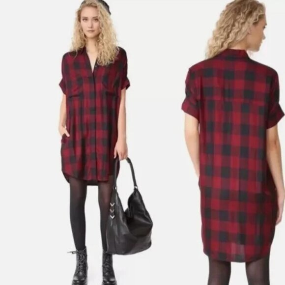 Madewell Courier Shirtdress women small red buffalo plaid short sleeve